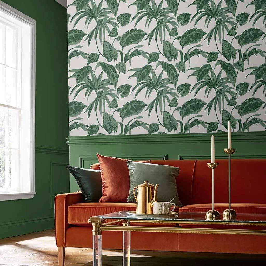 Papel de Colgadura Palmeras Tropicales Fondo Blanco Rollo de 5,2m²
