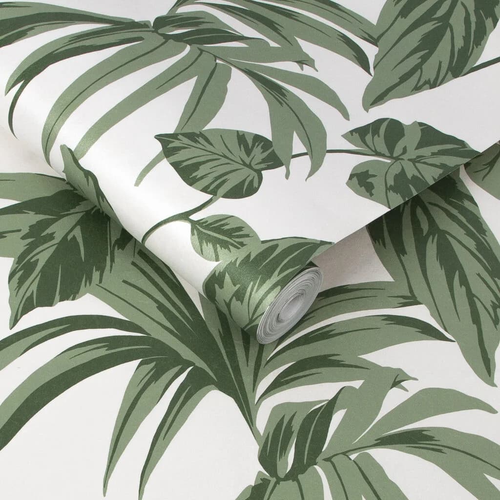 Papel de Colgadura Palmeras Tropicales Fondo Blanco Rollo de 5,2m²