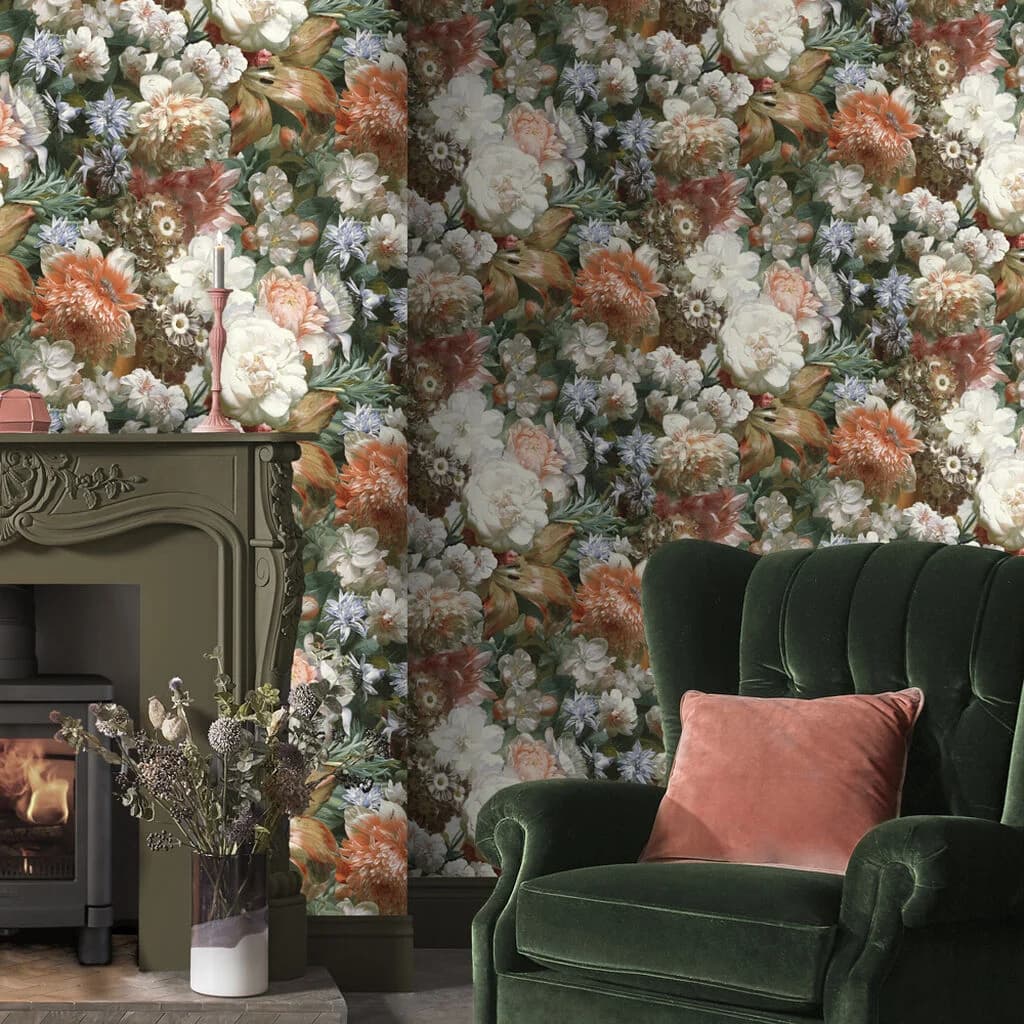 Papel de Colgadura Flores Pintadas a Mano Rollo de 5,2m²
