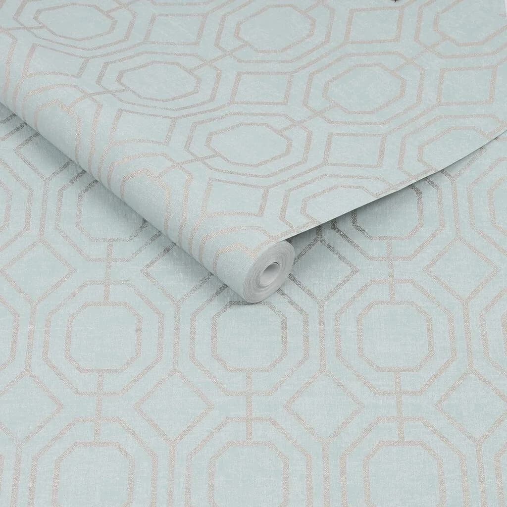 Papel de Colgadura o Geométrico Sobre Una Base Azul Verdoso Texturizada Rollo de 5,2m²
